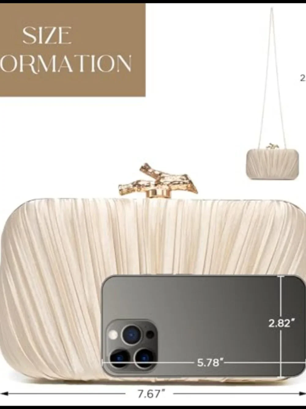 Satin Evening Clutch Purse with Detachable Chain Strap Formal Wedding Bag